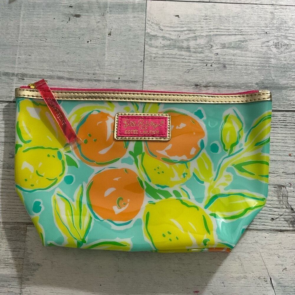 Lilly Pulitzer for Estee Lauder Pink Green Lemons 10x5 inch‎ Cosmetic Makeup Bag